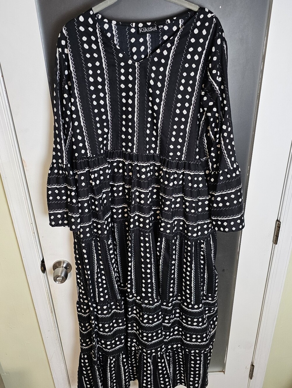 KikiSol Breezy Polka-dot Tier Cotton Maxi Dress S/M